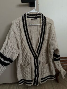 Forever 21 Cream Cardigan Sweater with Black Stripes